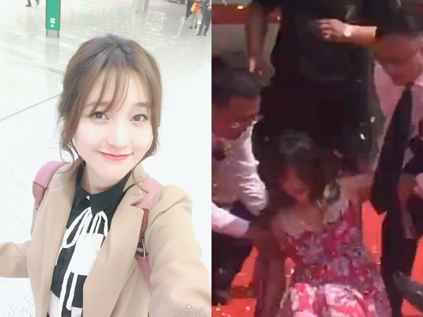 金莎剪彩一半,瘫软在舞台上