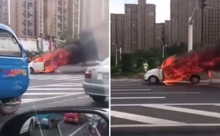 车辆行驶中起火,司机,果断跳车,“火车”自己前行,车辆起火